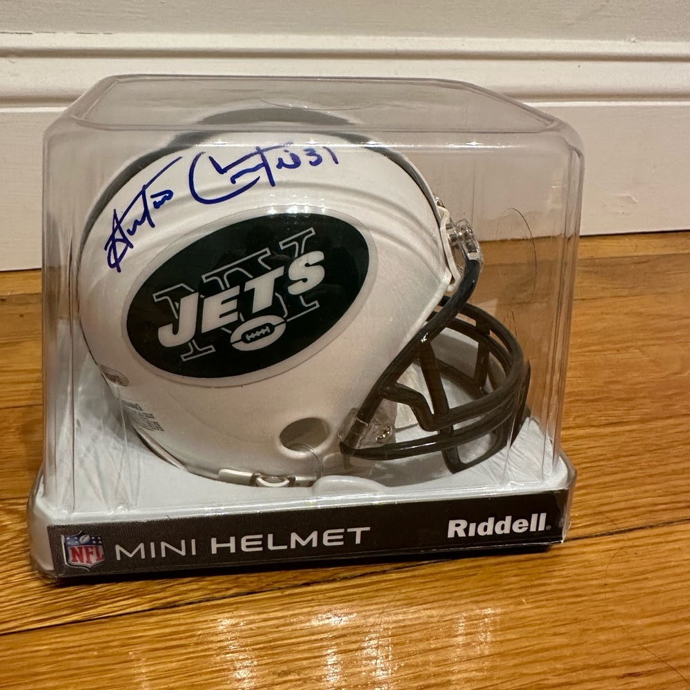 Signed autograph New York Jets Antonio Cromartie mini football helmet